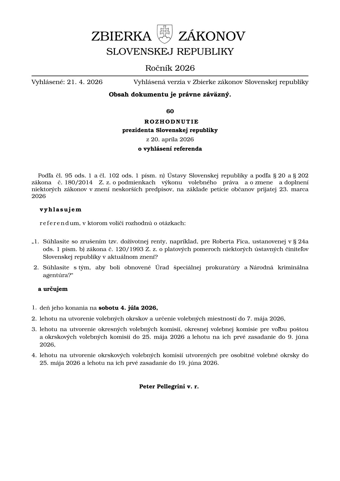 Rozhodnutie prezidenta SR o vyhlásení referenda