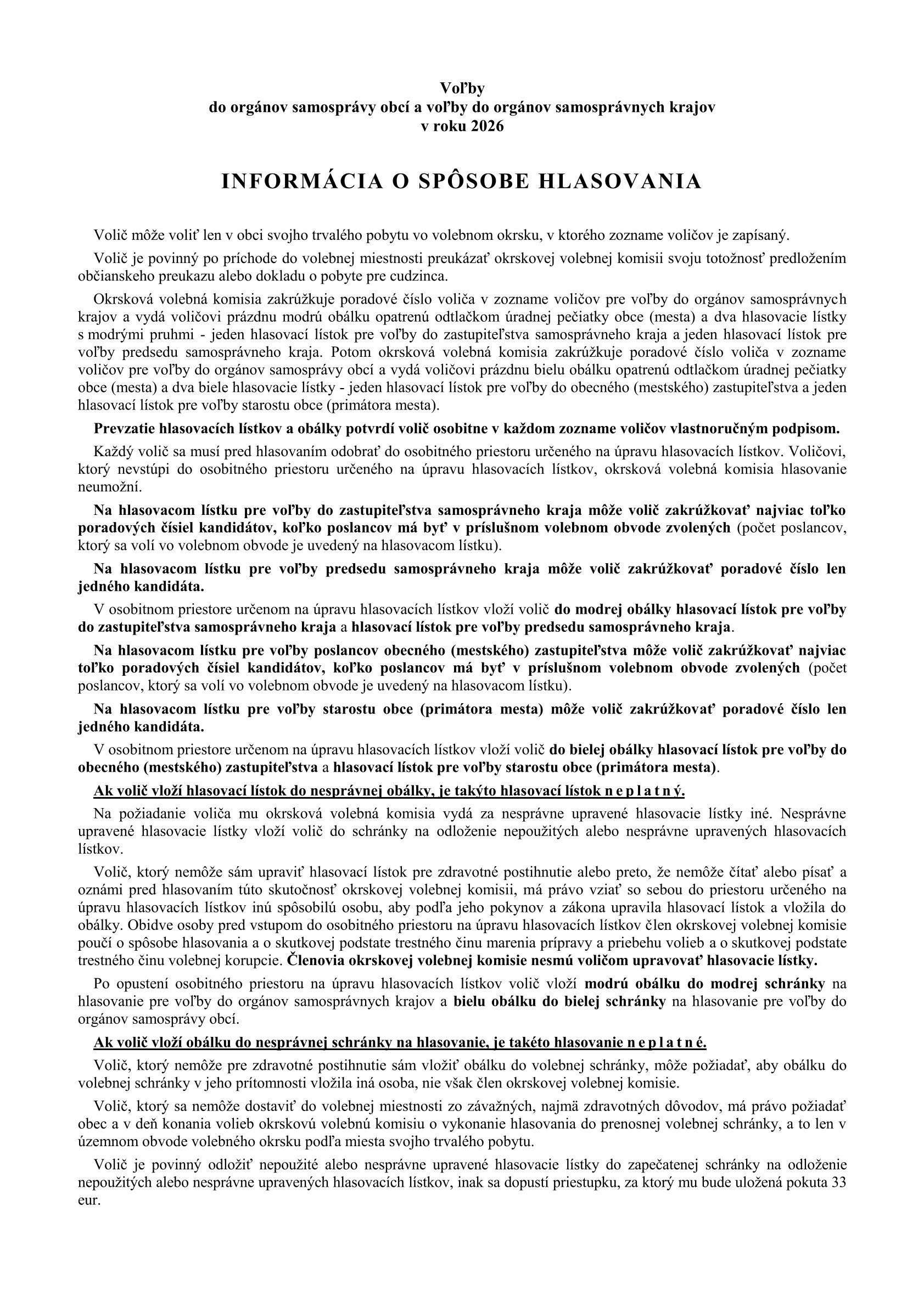 Informácie o spôsobe hlasovania