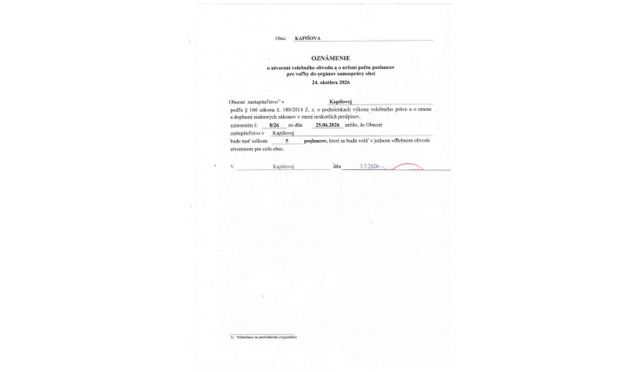 Oznámenie o utvorení volebného obvodu a o určení počtu poslancov 