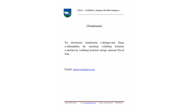 Určenie email na doručenie oznámenia o delegovaní člena MVK a OVK