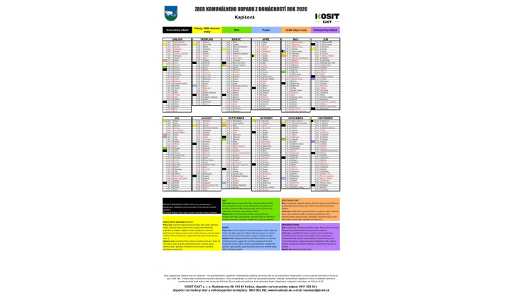 Harmonogram - zber komunálneho odpadu 2026