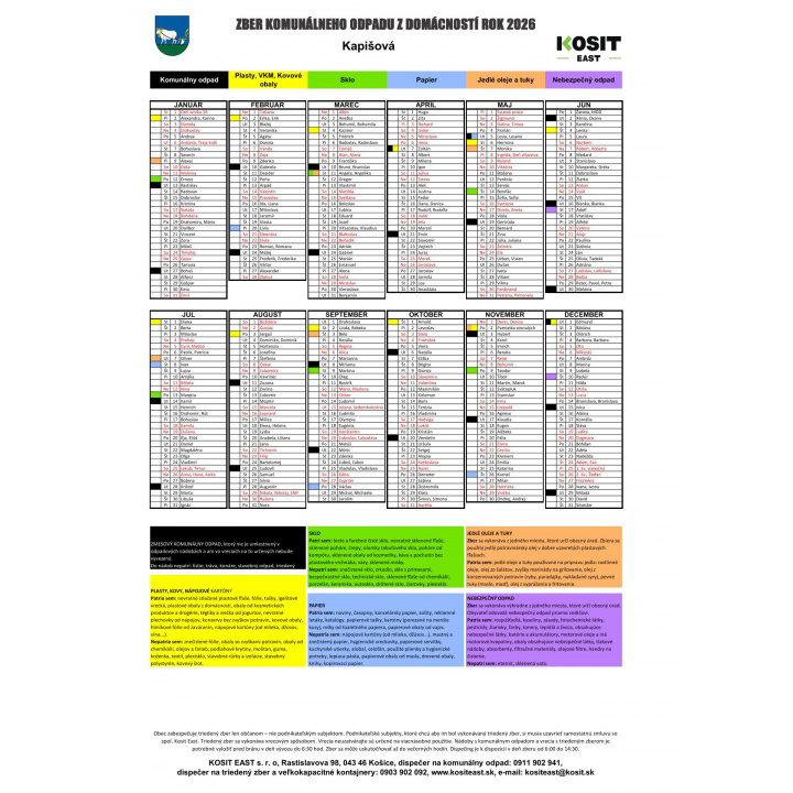 Harmonogram - zber komunálneho odpadu 2026