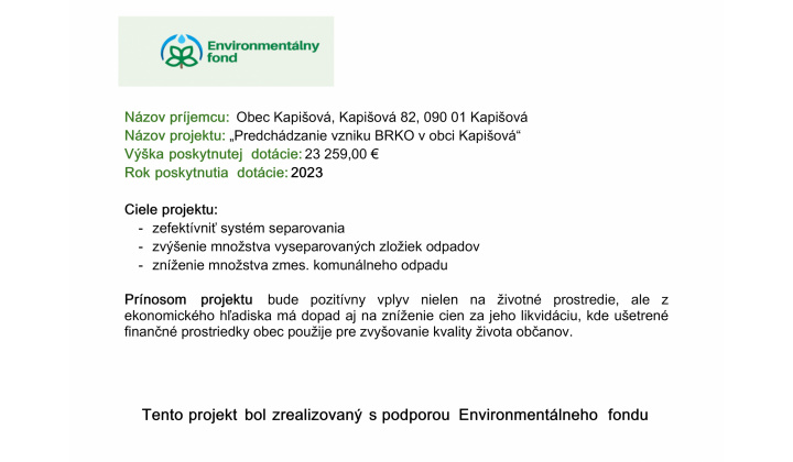 Predchádzanie vzniku BRKO v obci Kapišová