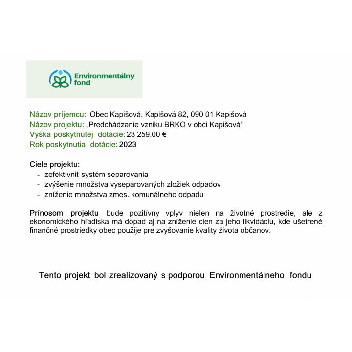 Predchádzanie vzniku BRKO v obci Kapišová