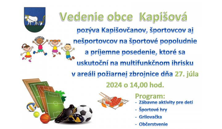 Športové dni v obci Kapišová dňa 27.07.2024 o 14:00 hod.